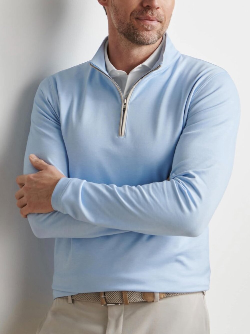 NWT Peter Millar Men's Blue Topaz Albatross Cotton-Blend Pique Quarter-Zip (XL)